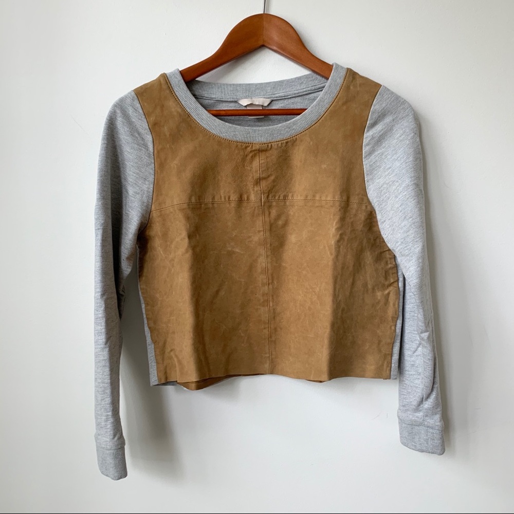H&M | REAL SUEDE FRONT PANEL CROPPED SWEATSHIRT COLORBLOCK